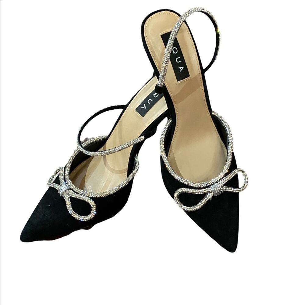 Aqua Black Suede Elegant Bejeweled 4" Heels Womens Size 9.5